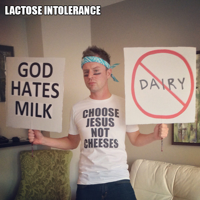 Lactose intolerance costume.