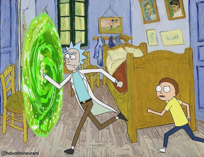 Rick and Morty mashed with a painting.