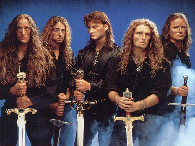 Awkward metal band group photo.