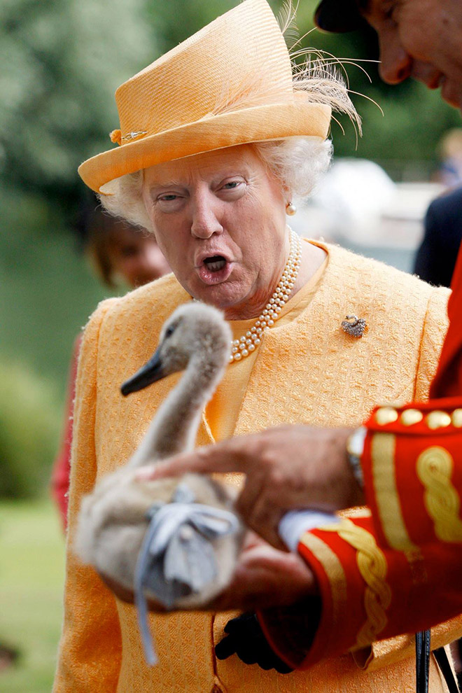 Donald Trump photoshopped as Queen of England.