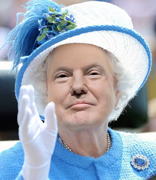 Donald Trump photoshopped as Queen of England.