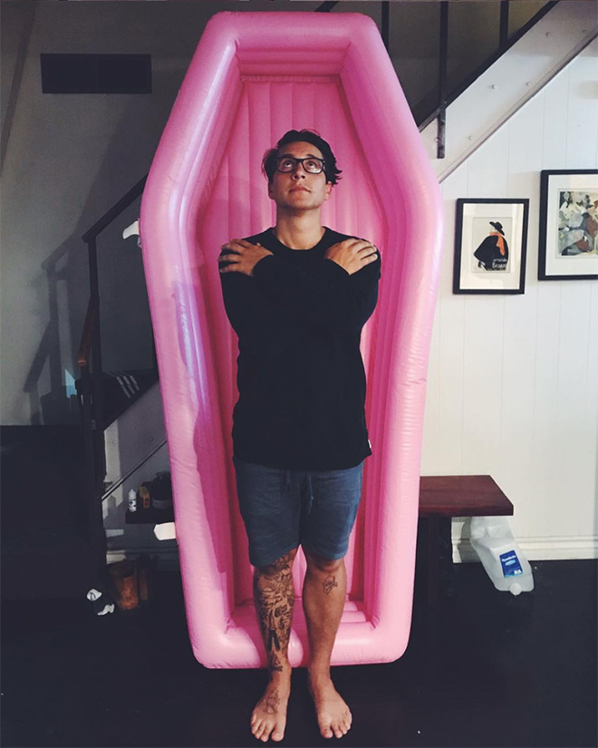 Just in time for Summer: pink coffin floatie.