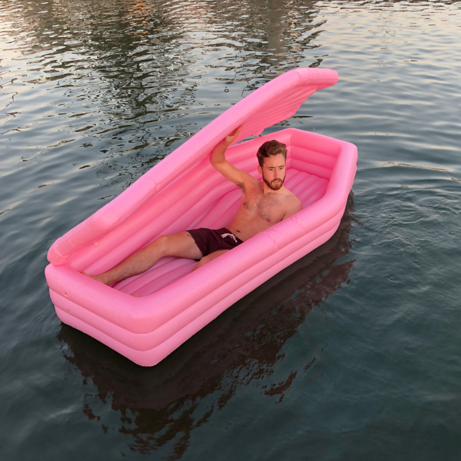 Just in time for Summer: pink coffin floatie.