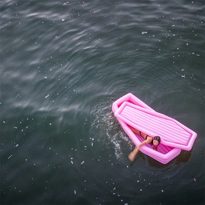 Just in time for Summer: pink coffin floatie.