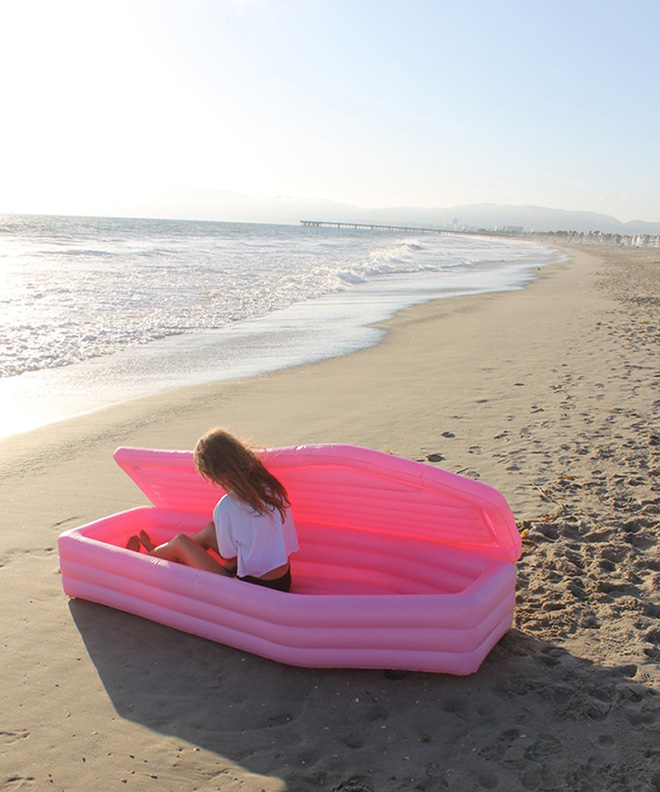 Just in time for Summer: pink coffin floatie.