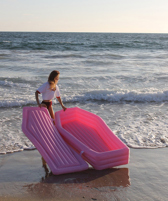 Just in time for Summer: pink coffin floatie.