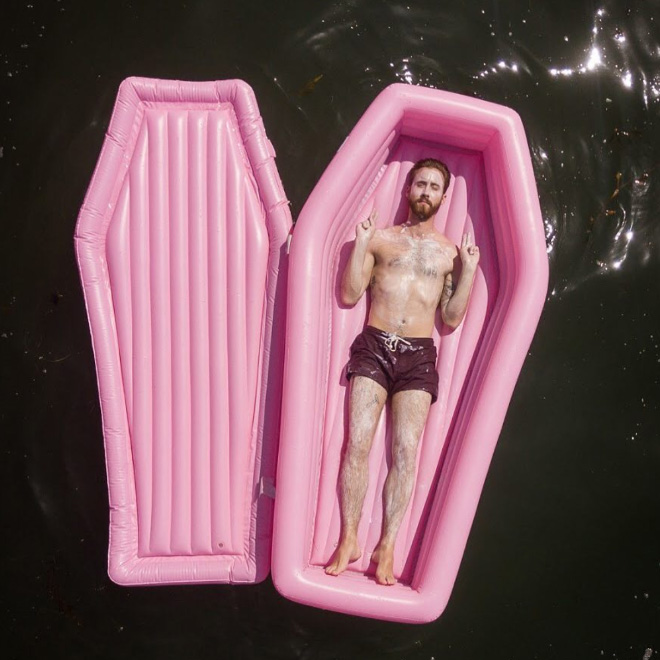 Just in time for Summer: pink coffin floatie.