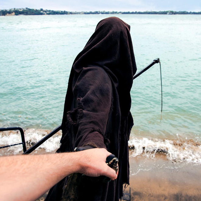 New Zealand's water safety mascot: The Swim Reaper.