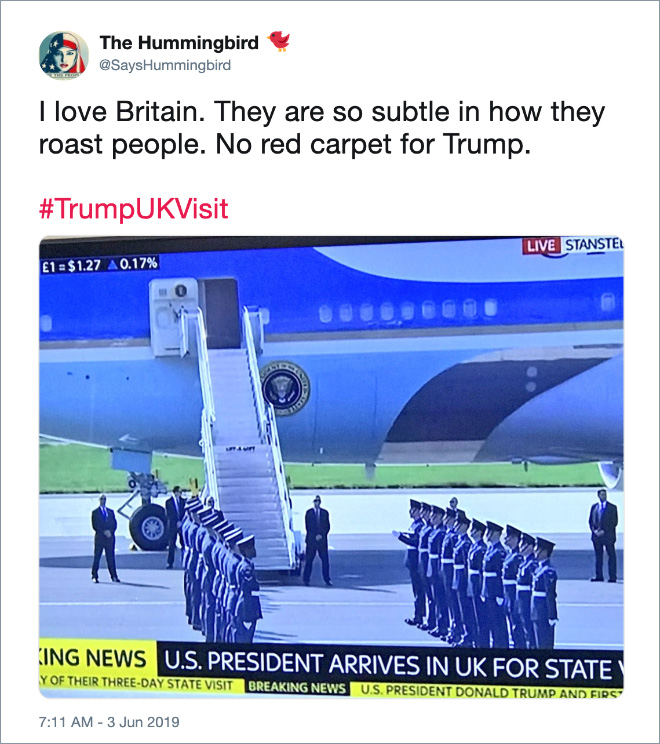 Twitter jokes about Trump visiting the UK.