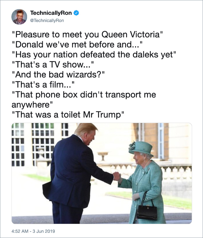 Twitter jokes about Trump visiting the UK.