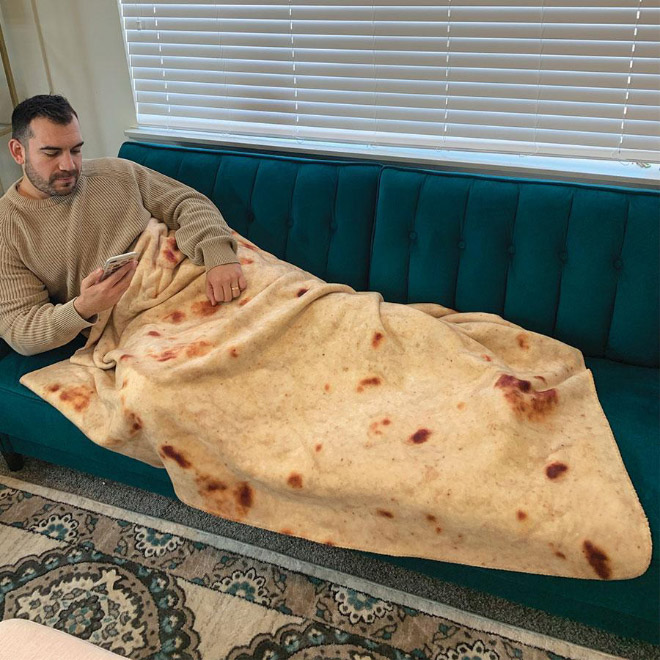 Funny blanket that looks like a burrito.