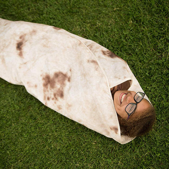 Funny blanket that looks like a burrito.