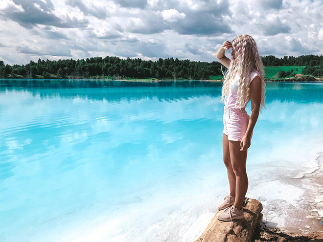 Selfie near a toxic lake.