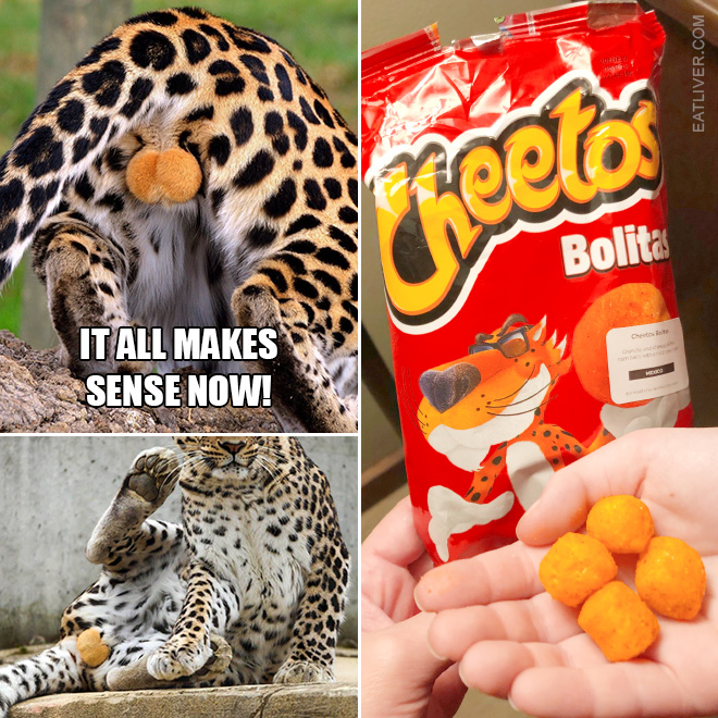 Cheetah balls and Cheetos balls. Wake up, America!