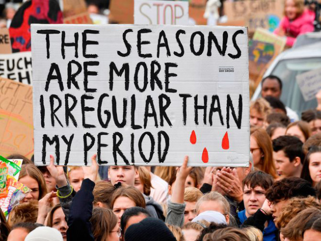 Funny climate change protest sign.