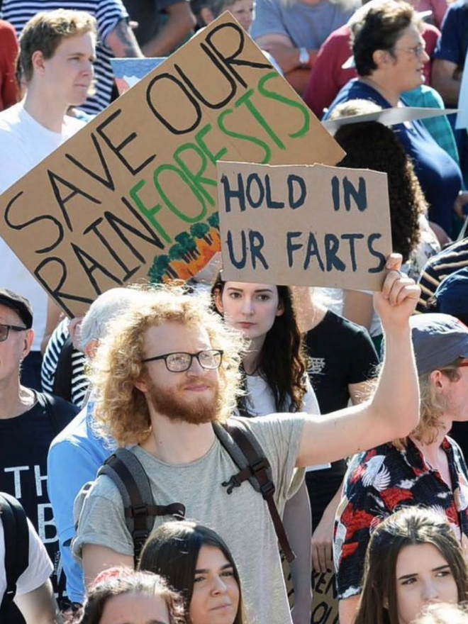 Funny climate change protest sign.