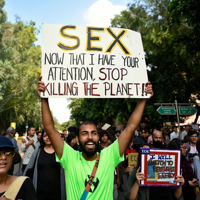 Funny climate change protest sign.