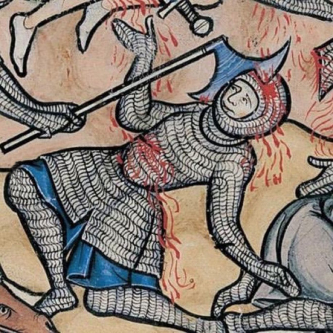 Medieval artwork of people getting killed, but they don't mind it at all.