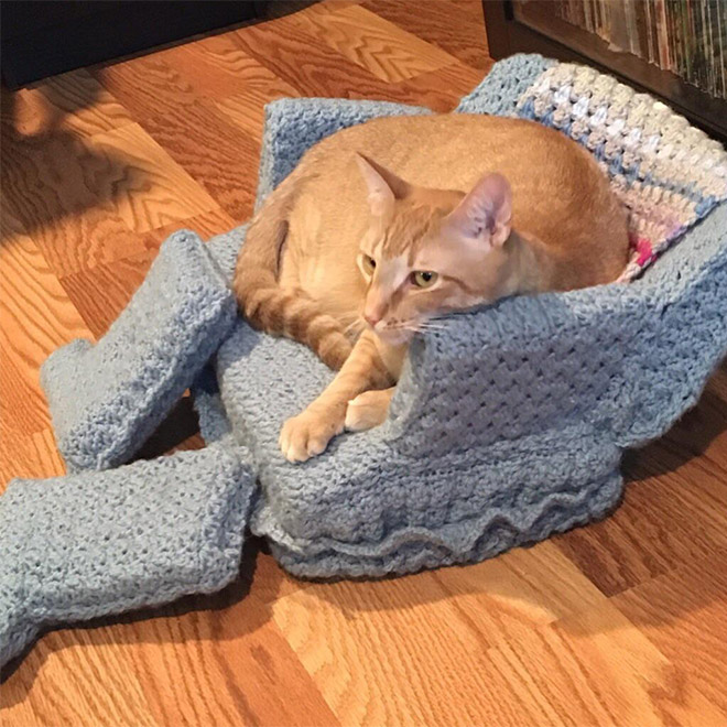 Crocheted kitty couch.