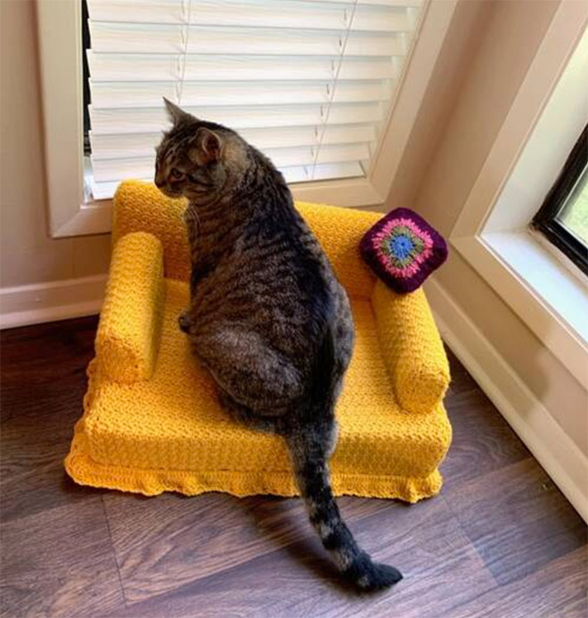 Crocheted kitty couch.