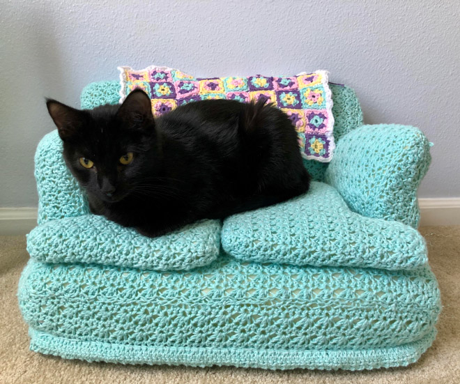 Crocheted kitty couch.