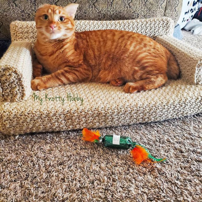 Crocheted kitty couch.