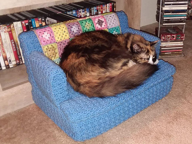 Crocheted kitty couch.