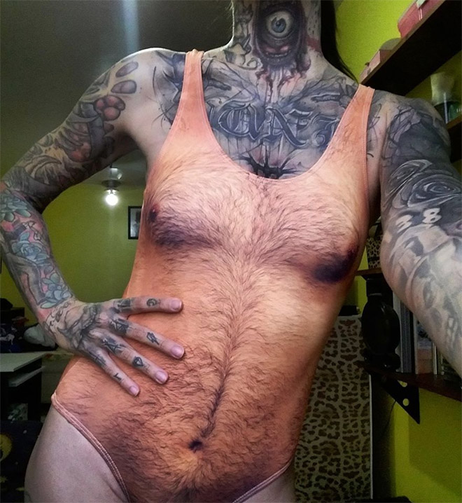 Weird hairy swimsuit.