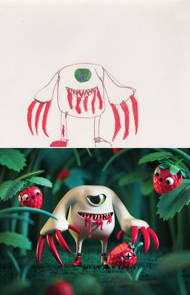 When kids' doodles get recreated by a professional artist.