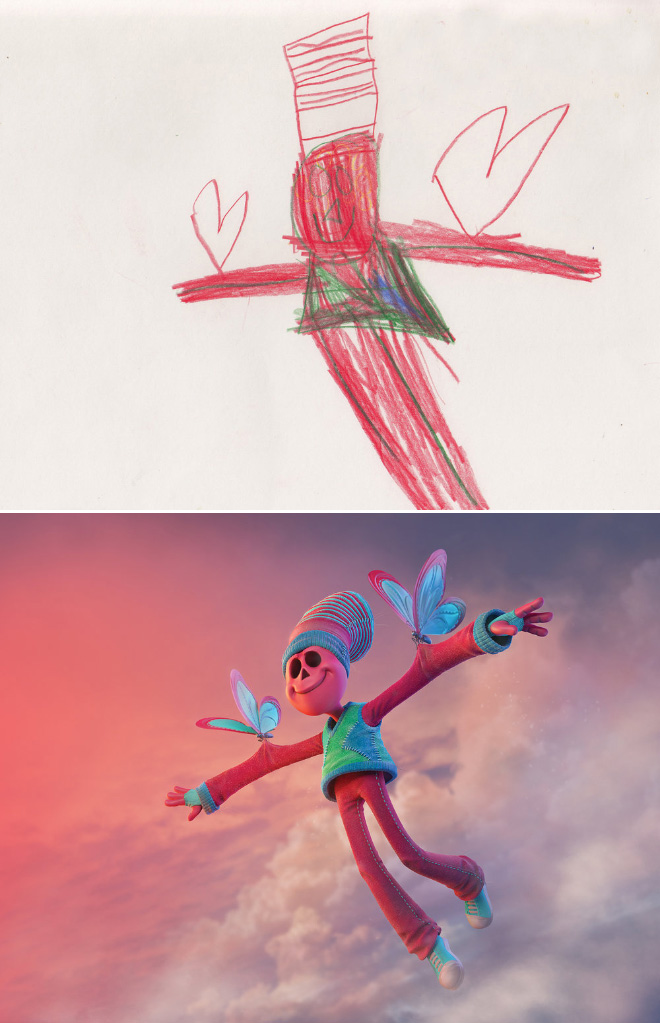 When kids' doodles get recreated by a professional artist.