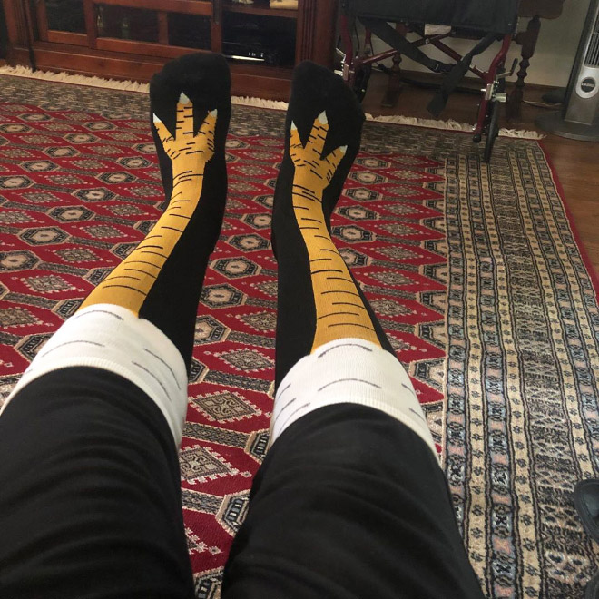 Funny chicken leg socks.