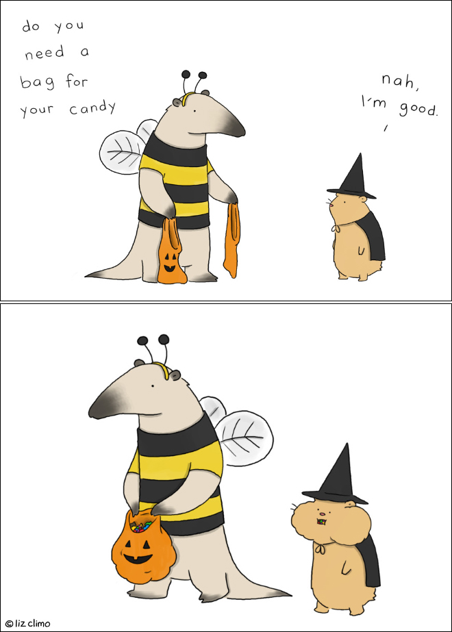 Funny animal Halloween cartoon.