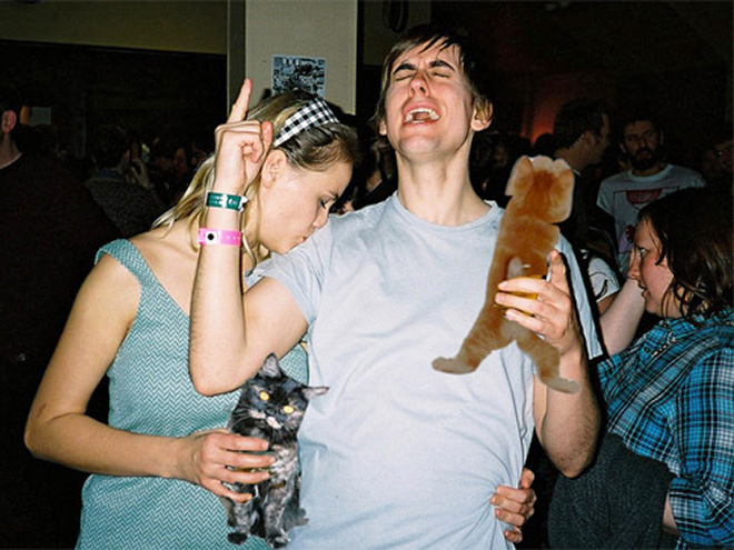 Hiding booze with cats.