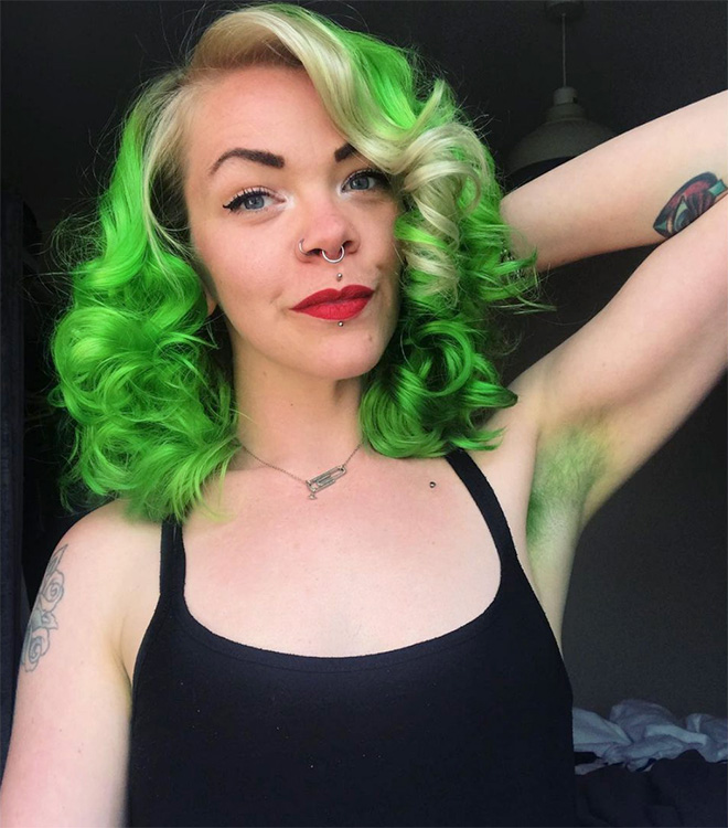 Colorful armpit hair Instagram trend.