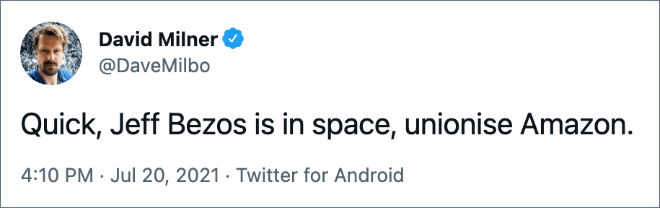 Twitter reaction to Jeff Bezos spaceflight.