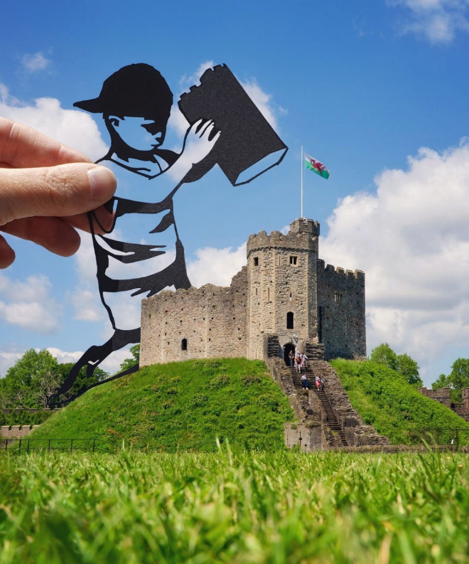 When paper cutouts meet real landmarks.