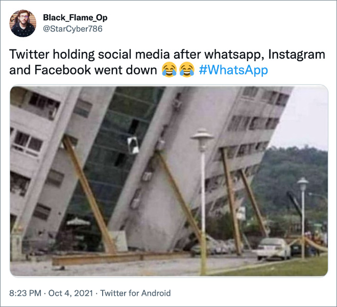 Funny reaction to Facebook, WhatsApp, and Instagram going down.
