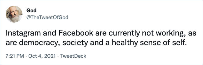 Funny reaction to Facebook, WhatsApp, and Instagram going down.