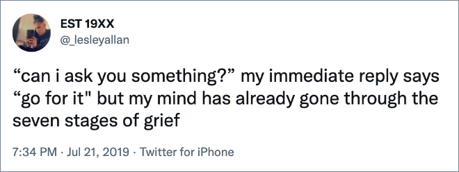 Funny tweet about overthinking.