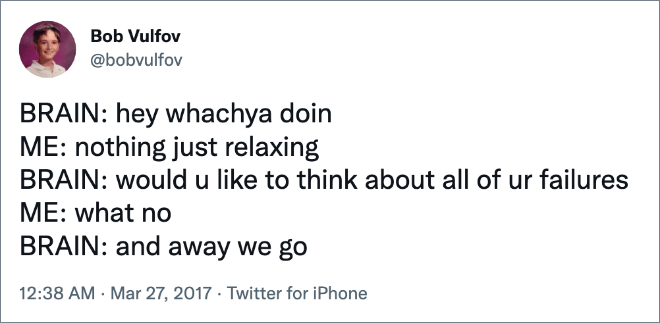 Funny tweet about overthinking.