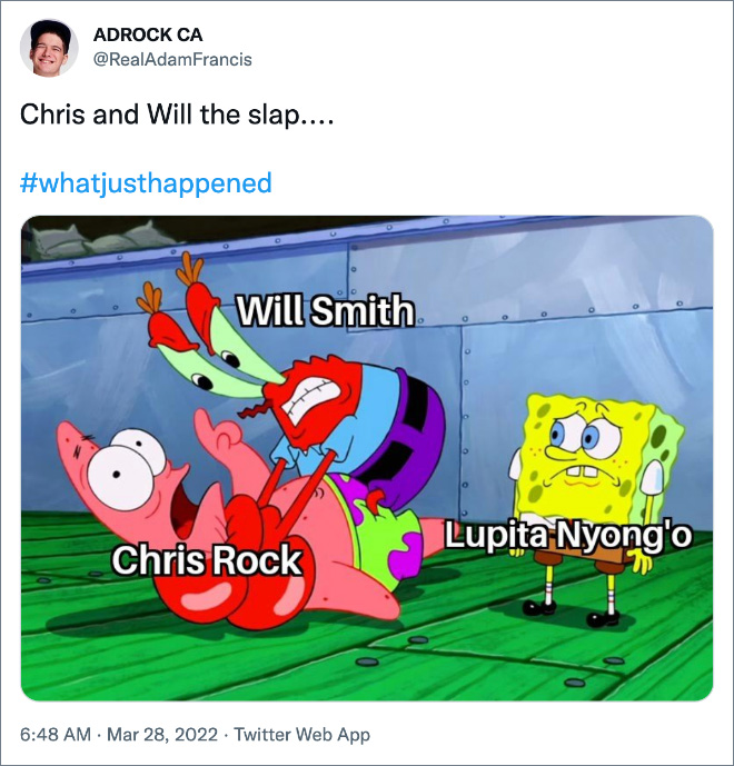 Twitter reacts to Will Smith slapping Chris Rock.