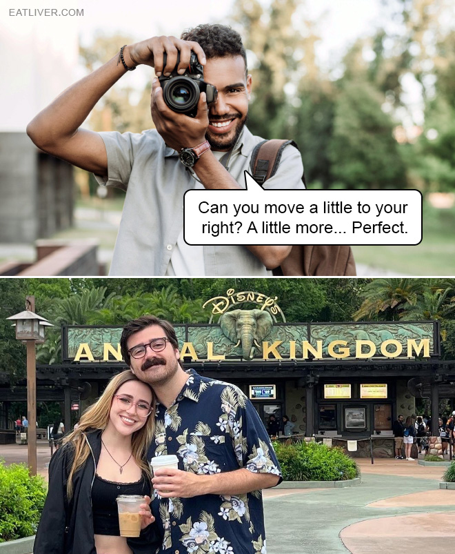 Visiting Disney's Animal Kingdom theme park and want to make a photo? No problem. Can you move a little to your right? A little more... Perfect.