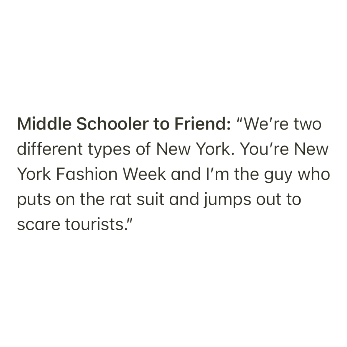 Funny conversation overheard in New York.