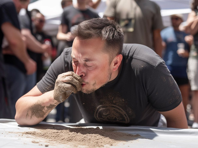 Celebrity participating in concrete eating contest. Picture generated by AI.