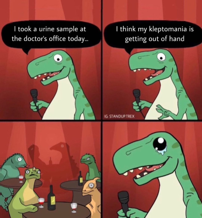 Bad joke delivered by a Standup T-Rex.