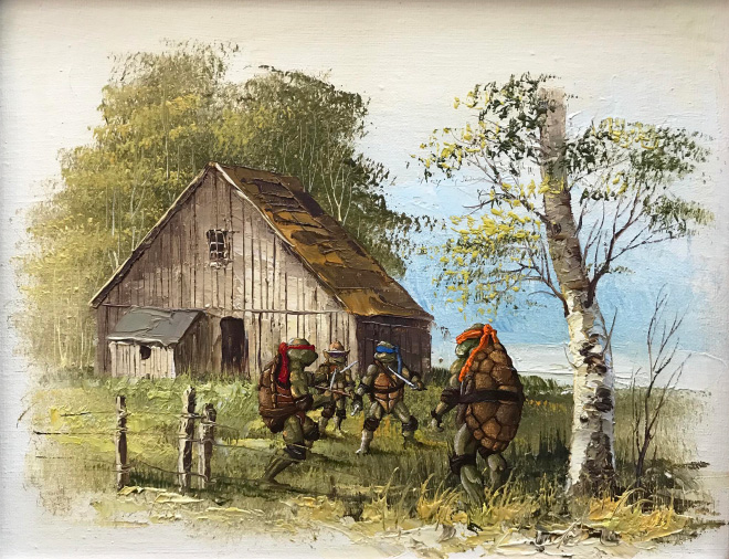 Funny repainting over old thrift store painting.