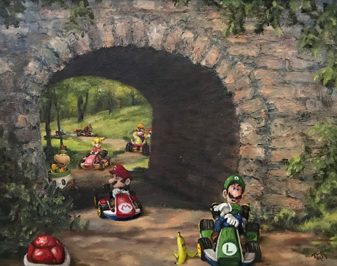 Funny repainting over old thrift store painting.