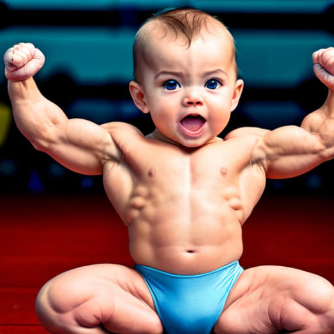 Baby bodybuilding: AI-generated picture.