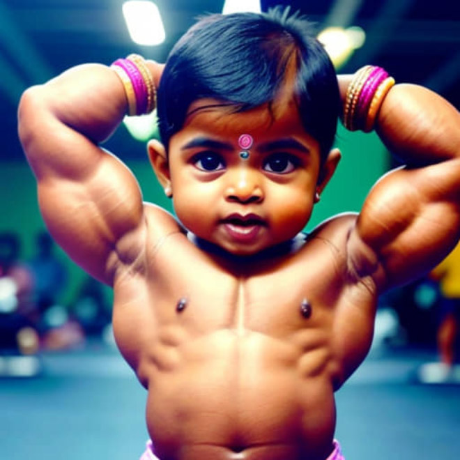Baby bodybuilding: AI-generated picture.