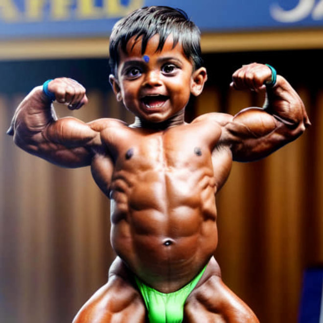 Baby bodybuilding: AI-generated picture.